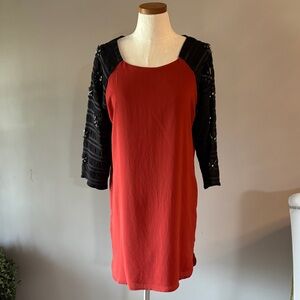Line & Dot color block muni dress embellished beaded accent statement sleeves M